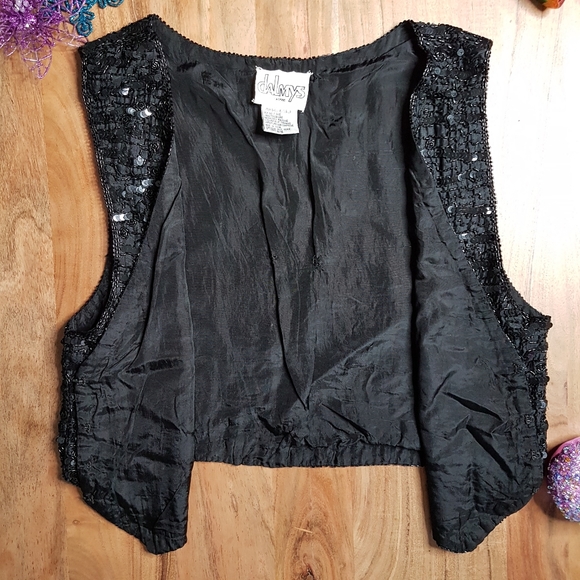 🌏 Vintage 100% Silk Sequined Vest • Sz M - Picture 5 of 16